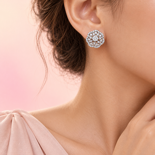18K Rose Gold Round Moissanite Earrings