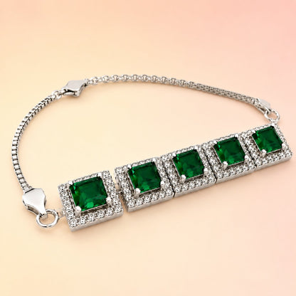 Green Stone Cluster Diamond Braclet