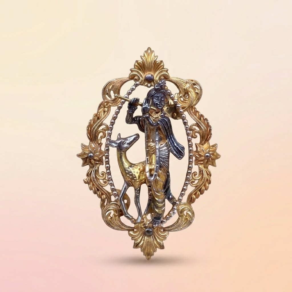 Krishna Silver Brooch