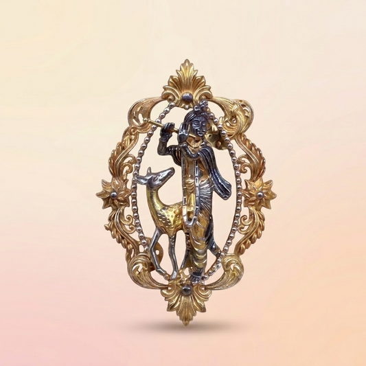 Krishna Silver Brooch
